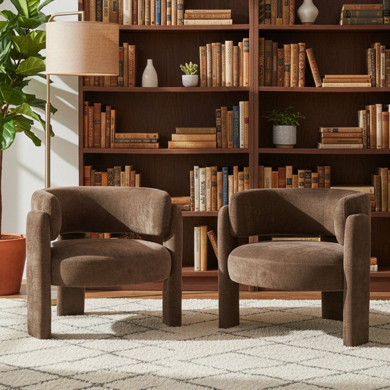 Chaise d'appoint demi-tonneau Mid-Century moderne (ensemble de 2, brun), Brun
