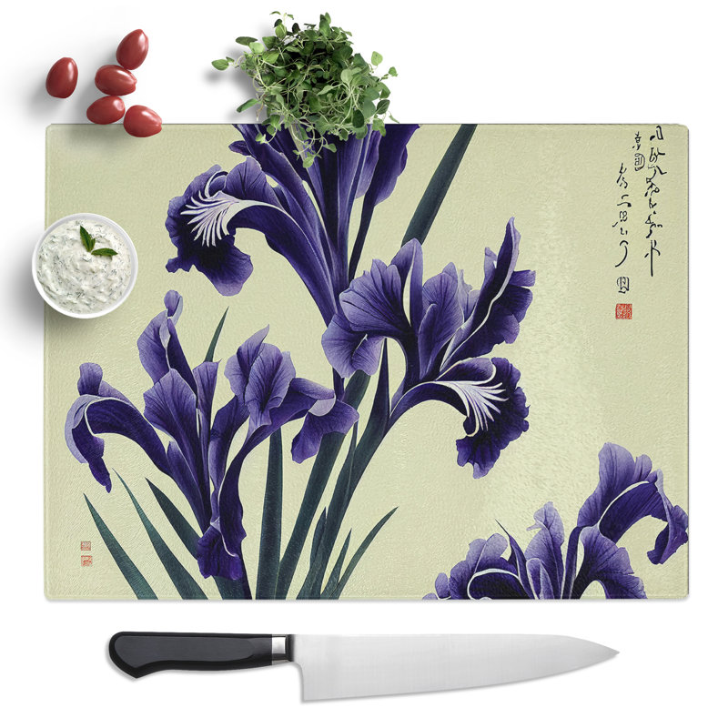Japanese Iris Flowers  Glass Chopping Board