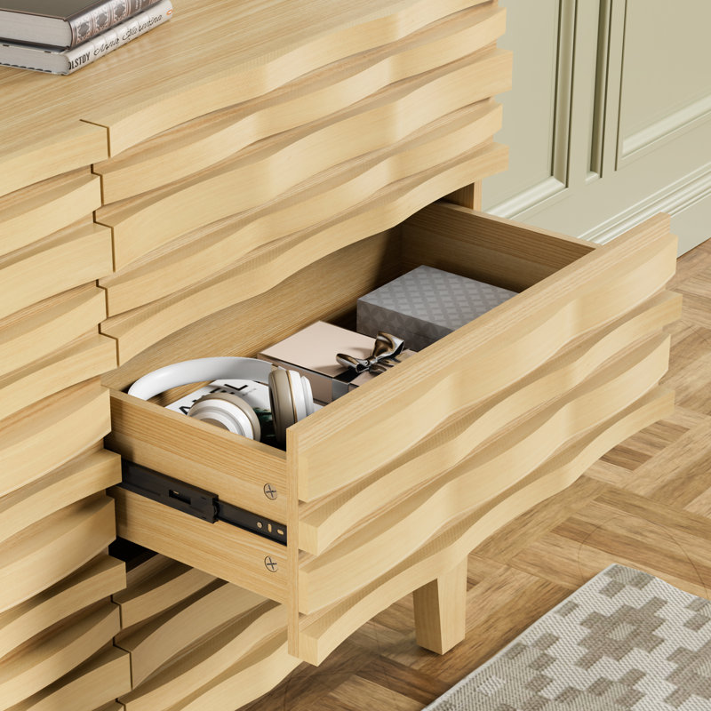 Sevyn 6 Solid Wood Drawer 47.2" W Double Dresser, Ivory