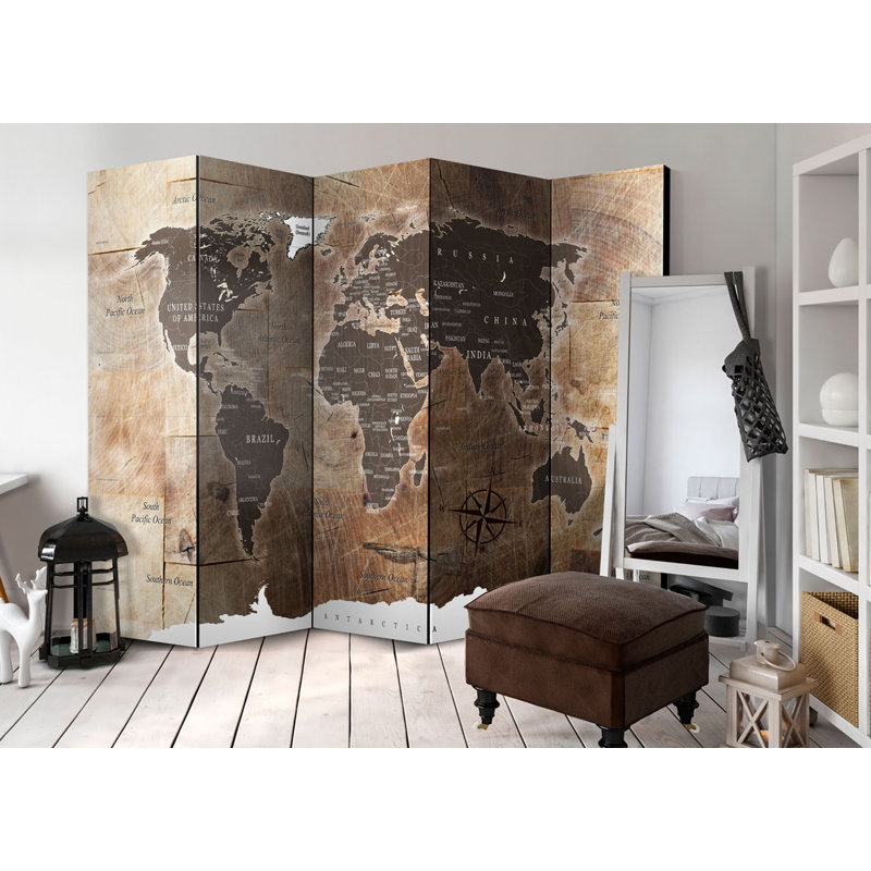 225cm W x 172cm H 5 - Panel Wood Folding Room Divider