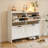 White Modern Fence Shoe Cabinet with 4 Flip Drawers for Living Room-97780981