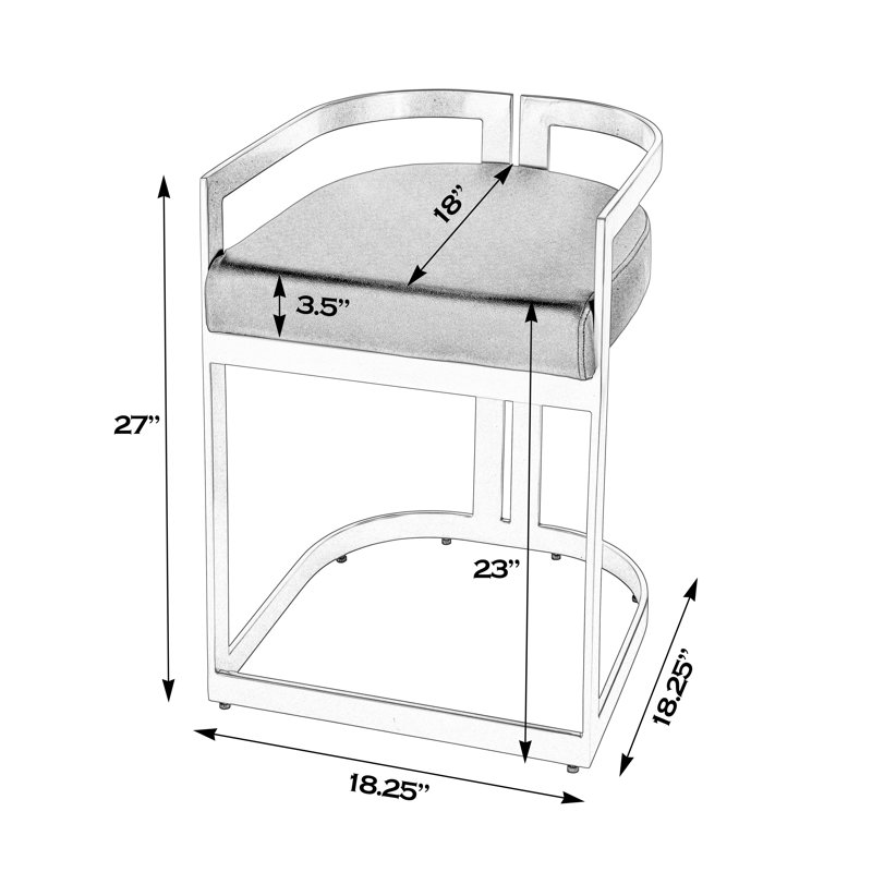 Clarence Faux Leather 23" Dining Stool, Silver, White