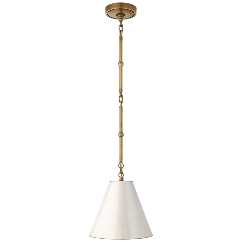 Thomas O'Brien Goodman Small Hanging Light, 12" H x 10" W x 10" D, Antique White, Antique Brass