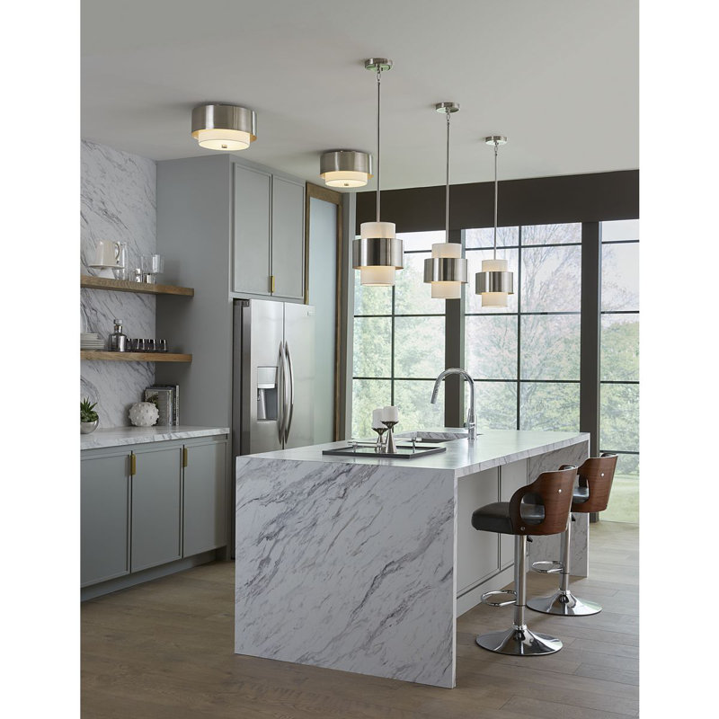 Luminaire suspendu cylindrique à 1 lumière Wathen, Nickel brossé