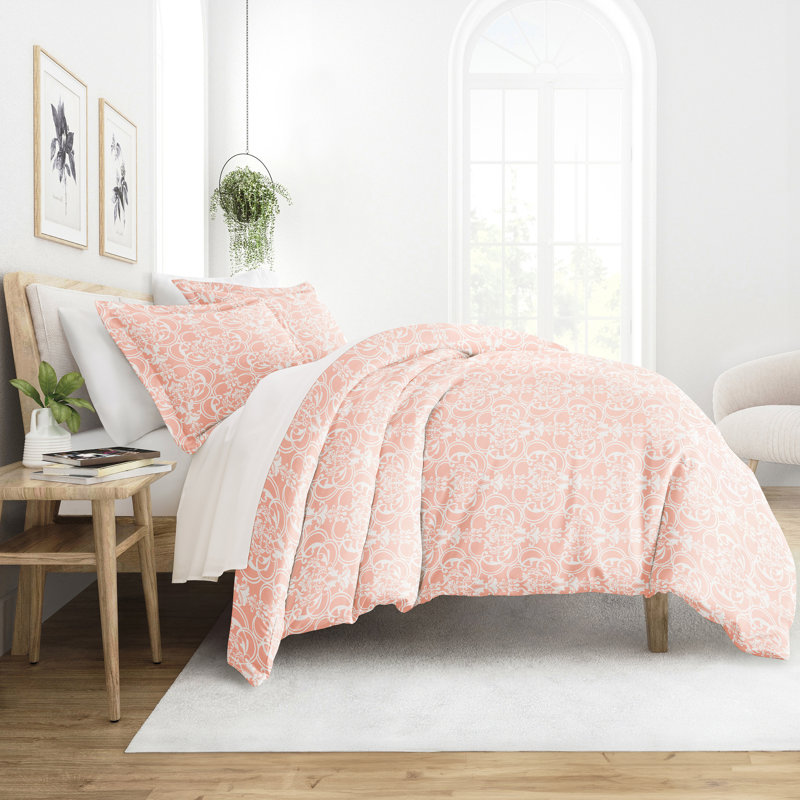  Ensemble de housse de couette à motif damassé romantique, Édredon pour très grand lit + 2 taies décorativ