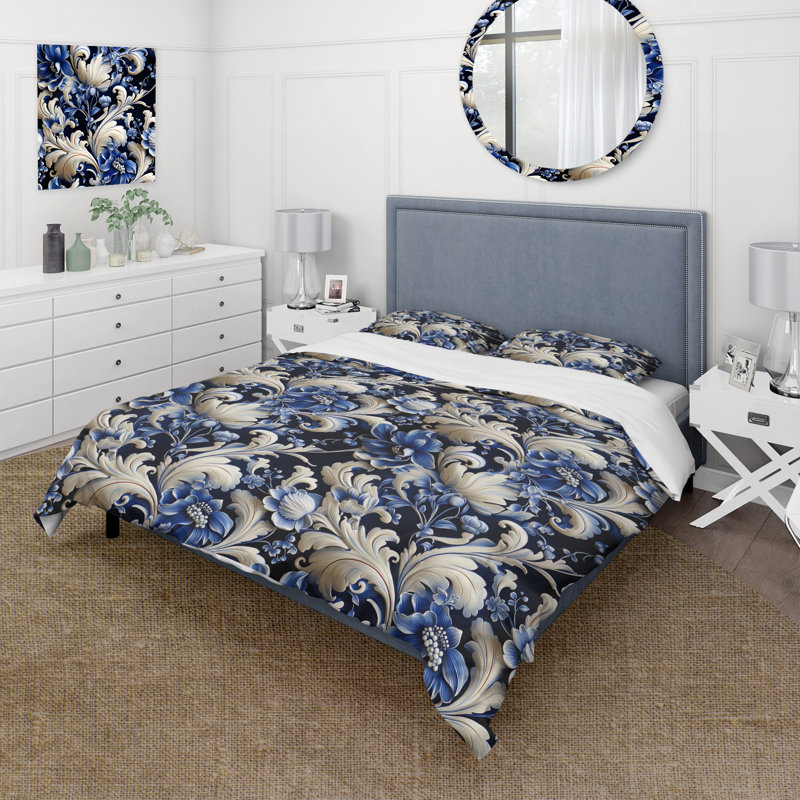 Ensemble de housse de couette floral cobalt, Housse de couette pour très grand lit et 2 très