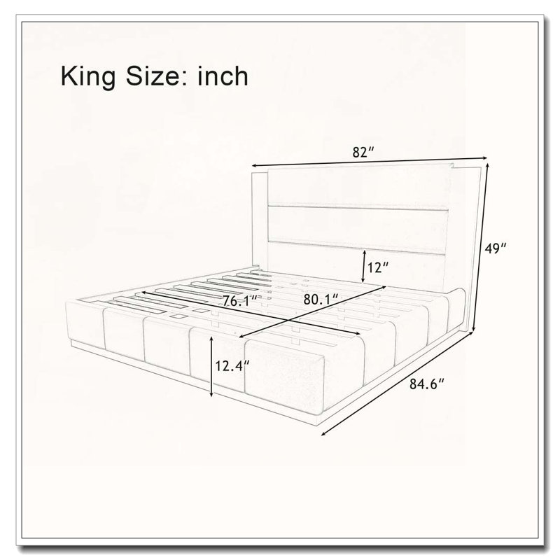 Upholstered Platform Bed Frame with Wood Base, No Box Spring Needed, Grey, King
