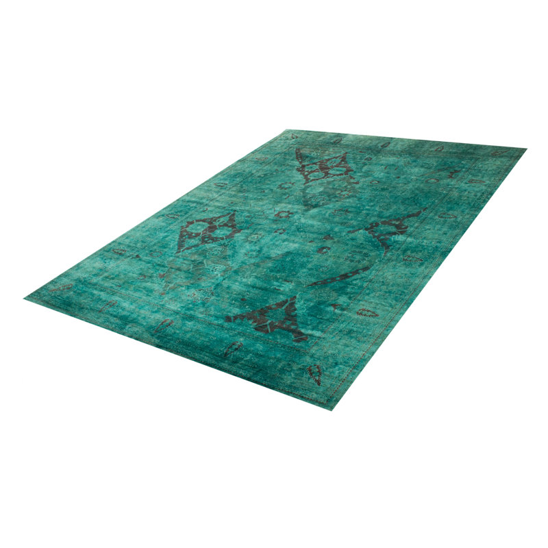 Tapis bleu sarcelle noué à la main unique 8 pi 10 po x 12 pi 1 po