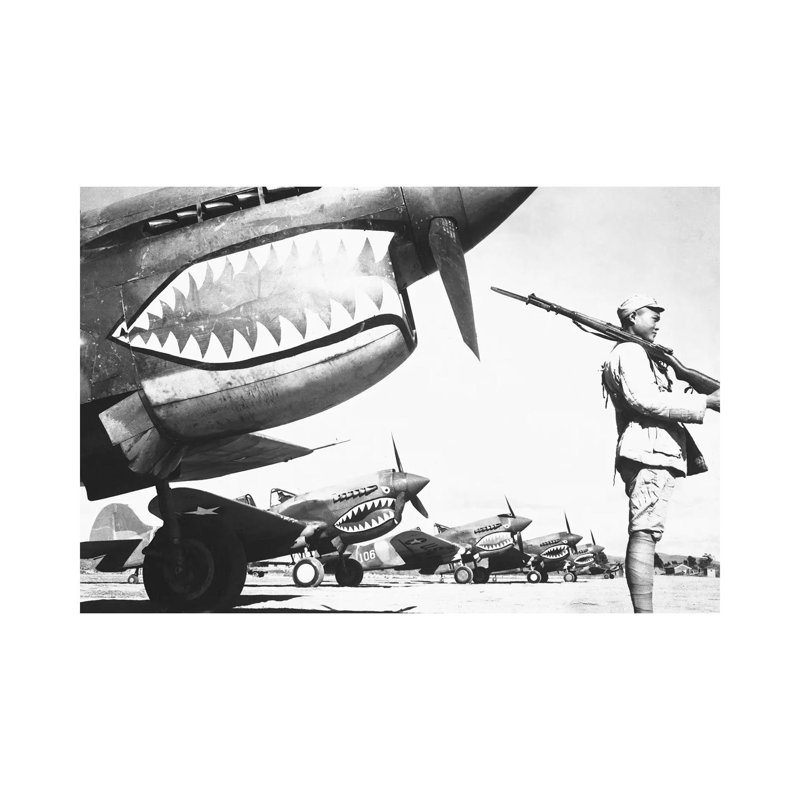A Chinese Soldier Guards A Line Of American P-40 Fighter Planes During WWII by Stocktrek Images - Wrapped Canvas Print