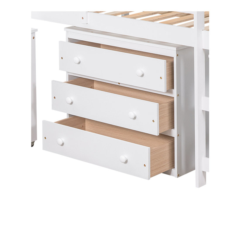 Fynnley Kids Full Loft Bed with Drawers, White
