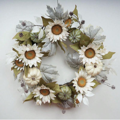 20" Seasonal Wreath With Sunflowers, Pumpkins & Maple Leaves – Front Door Harvest & Fall Thanksgiving Home Decor