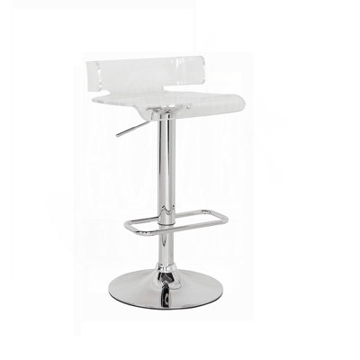 Tabouret de bar à hauteur réglable avec siège pivotant, finition acrylique transparente et chrome, mobilier de cuisine moderne, design élégant et confortable