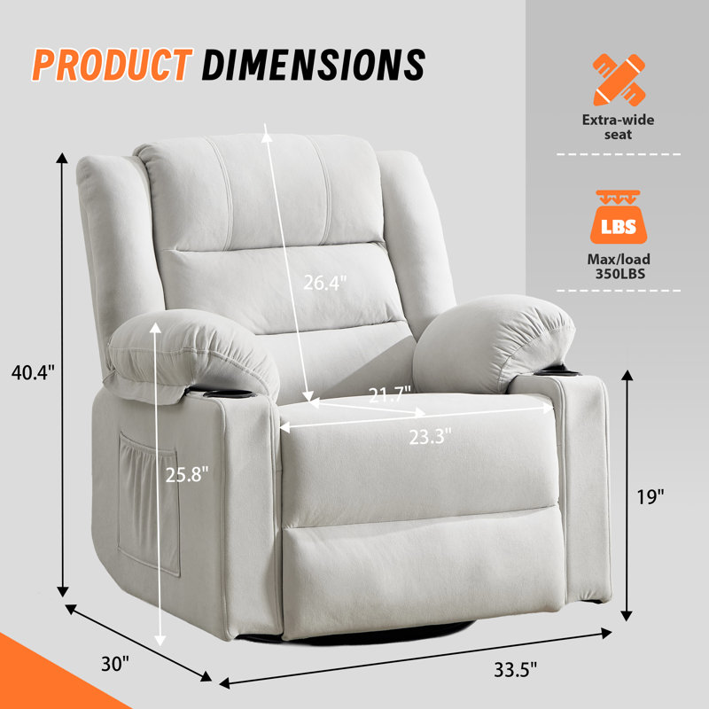  360° Swivel Rocking Recliner Chair for Nursery Bedroom with Massage and Heating, Beige