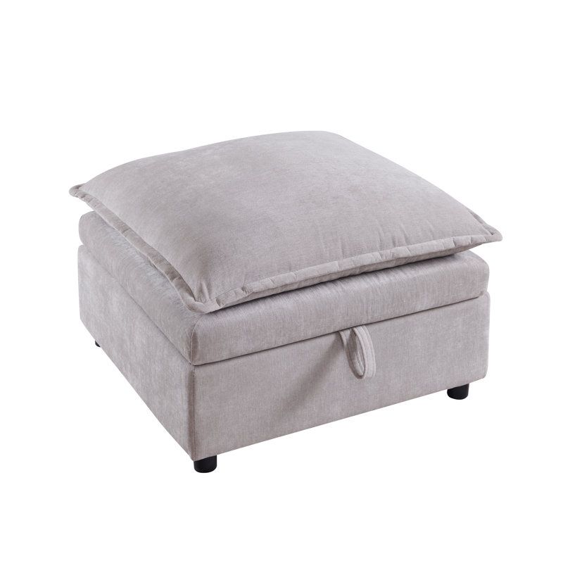 Modern 27.56" Wide Chenille Ottoman Square Upholstered with Storage, Footstool Module Part for Chenille Sectional Sofa,Light gray