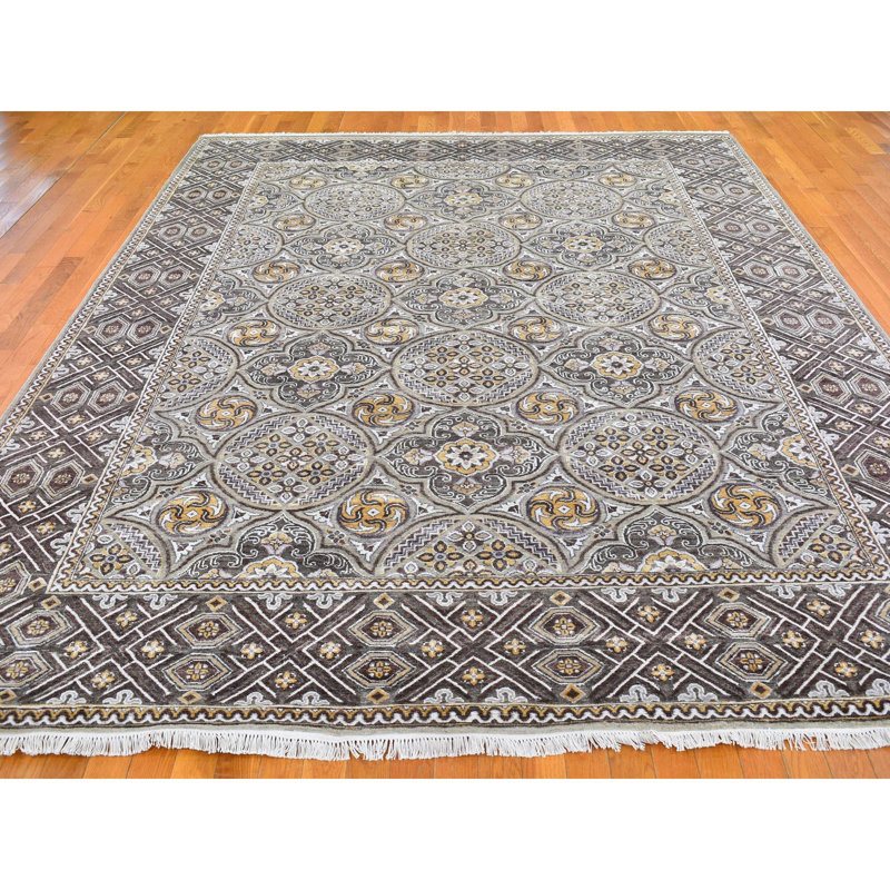 Tapis oriental brun en laine texturée d'inspiration moghole 9 pi 1 po x 12 pi D3490187D4CF4D019FF12B4152952973