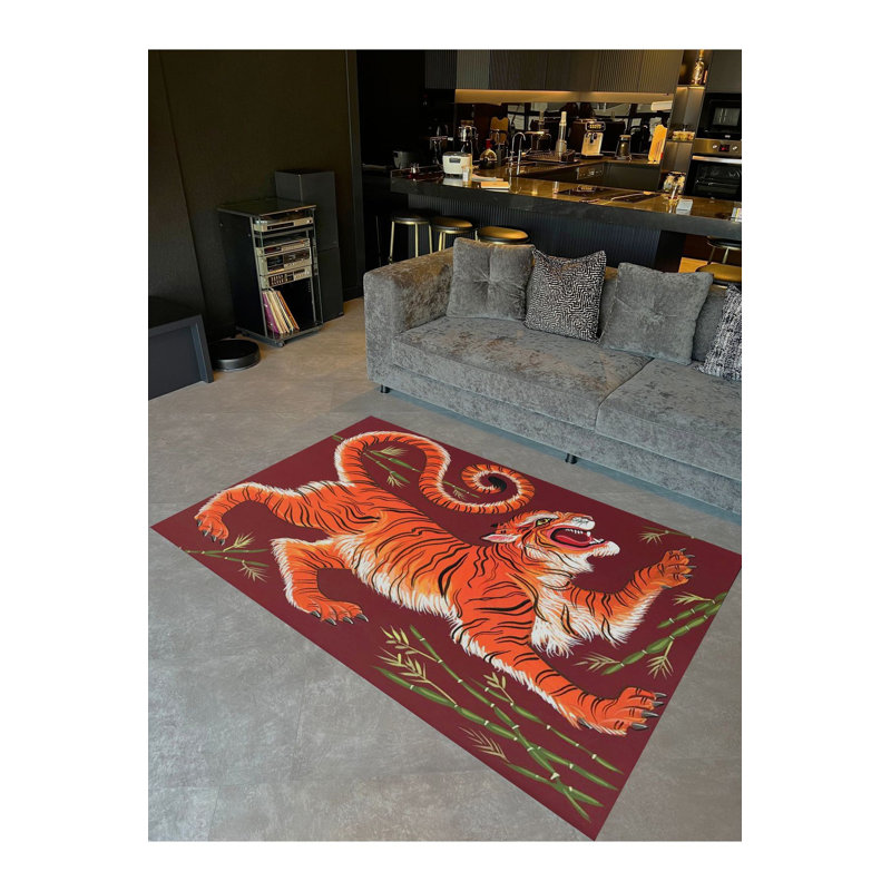 Tapis décoratif tigré et bambou, Sous-tapis rectangulaire 3 pi 11 po x 5 pi 11 po i