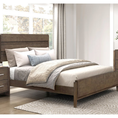 Grand lit à panneau noyer foncé de conception contemporaine - meubles de chambre à coucher en bois d'hévéa massif 1Pc avec tête de lit pratique et rails. La fondation requiert un fond de teint classique / boîte