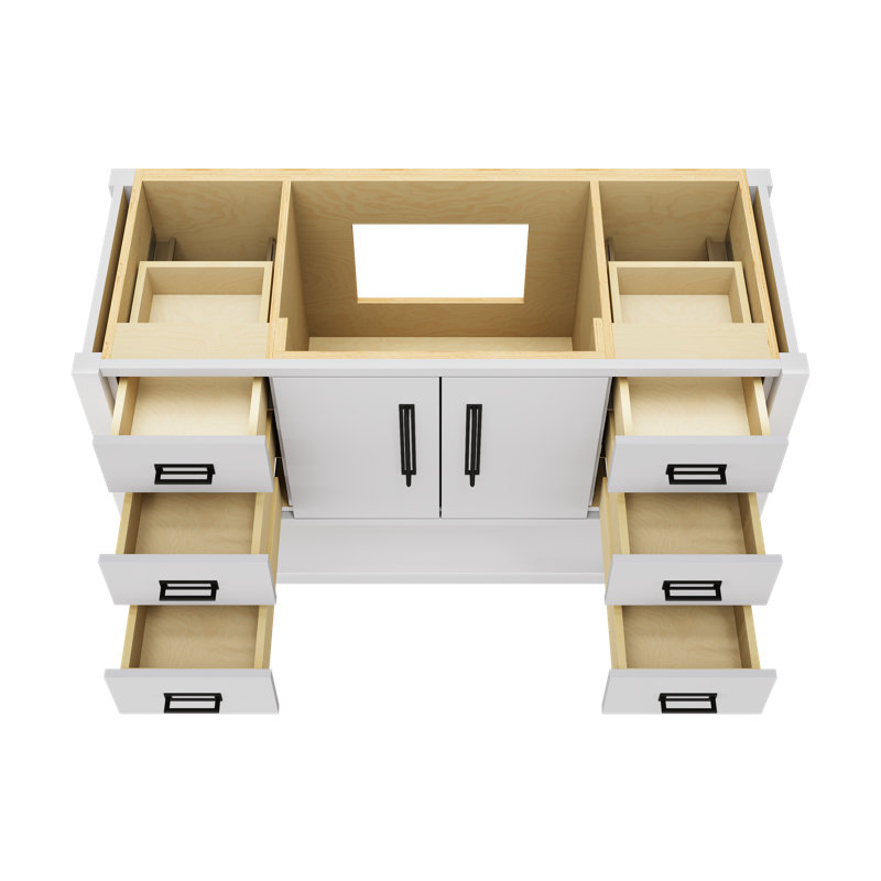 Meuble-lavabo simple très large Kiawah, Blanc résistant, Noir mat, 54"