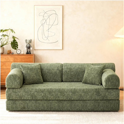 Canapé-lit convertible, canapé-lit pliant en tissu mélangé bicolore avec structure de forme fixe, canapé-lit de salon pour chambre à coucher (vert mousse)