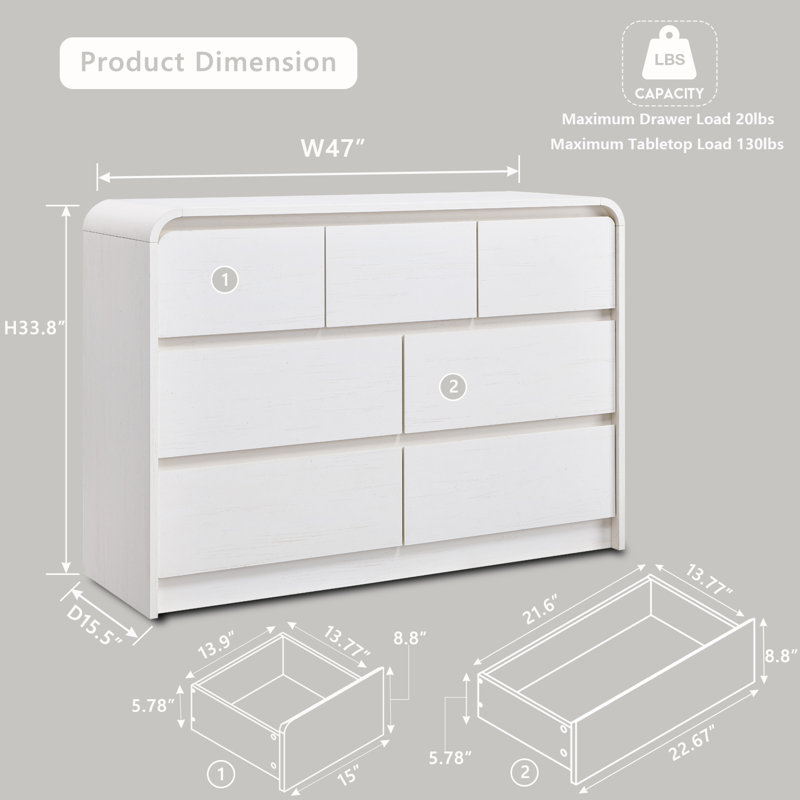 Commode 7 tiroirs Maud, Blanc