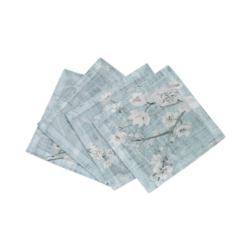 Blossom Fantasia Cotton Sateen Cocktail Napkins, Sky