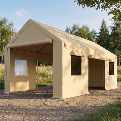 10x20 ft Heavy-Duty Carport Canopy Portable Garage Tent - Galvanized Steel Frame & Waterproof PE Tarp - Roll-Up Doors, Mesh Windows, Removable Sidewalls - Yellow