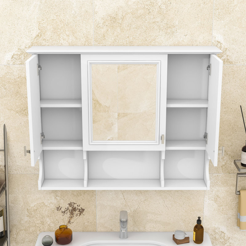 Armoire de salle de bain murale avec tablettes réglables, Blanc