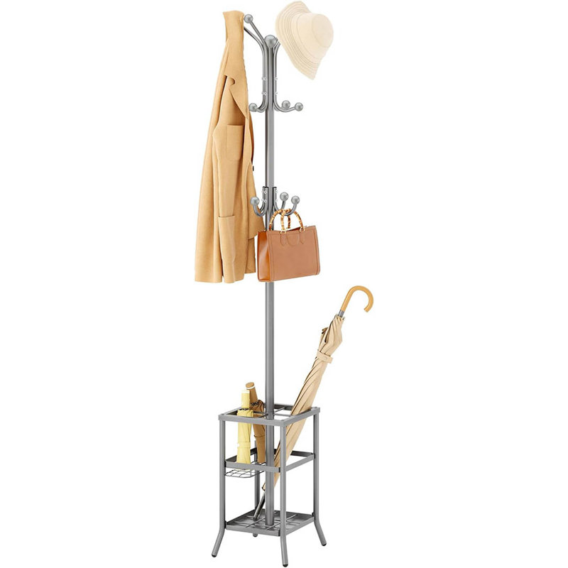 Metal Freestanding 12 - Hook Coat Rack, Silver Gray