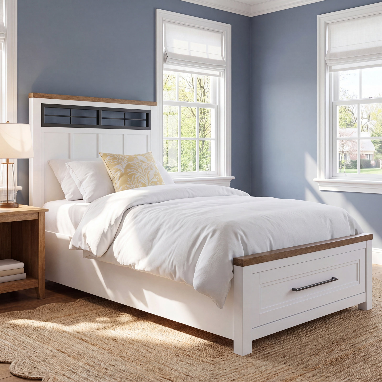 Complete Metalwork Panel Bed W/ Storage Footboard, Twin
