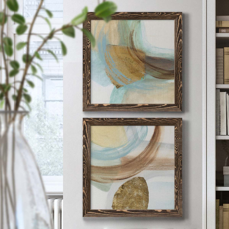 Blue Rythme I - Ensemble de 2 peintures sur toiles, H 20 po x l 40 po x P 1,5 po, Toile encadrée noyer