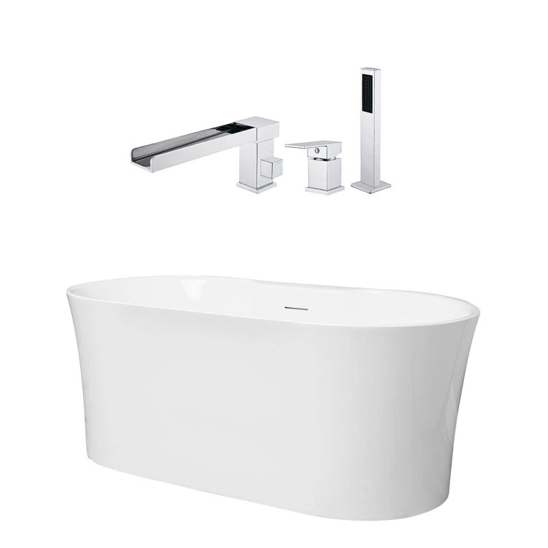 Baignoire autoportante 67 po. X 32 po. En porcelaine avec robinet, Chrome