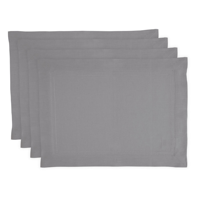 Double Hemstitch - 100% Pure Linen Placemats, Soft Grey
