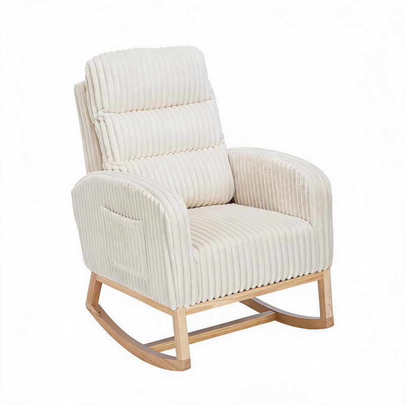 Chaise berçante moderne à bascule avec dossier haut (beige, sherpa), Beige Sherpa