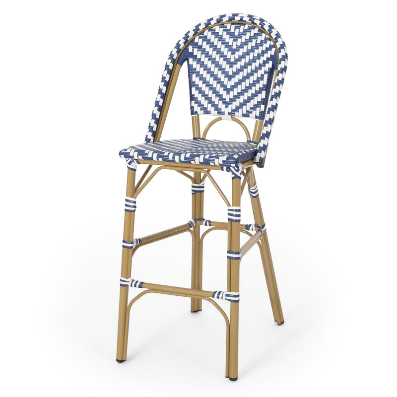 Battista Polyethylene (PE) Wicker Outdoor Bar Stool, Navy Blue