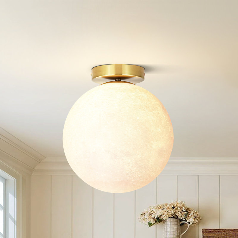 1-Light Modern Globe Flush Mount with Moon-Style 3D-Printed