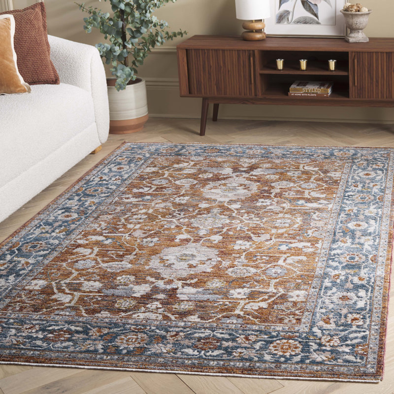 Tapis Heirloom 726 en rouille / bleu, Rectangle 5 pi 3 po x 7 pi 6 po
