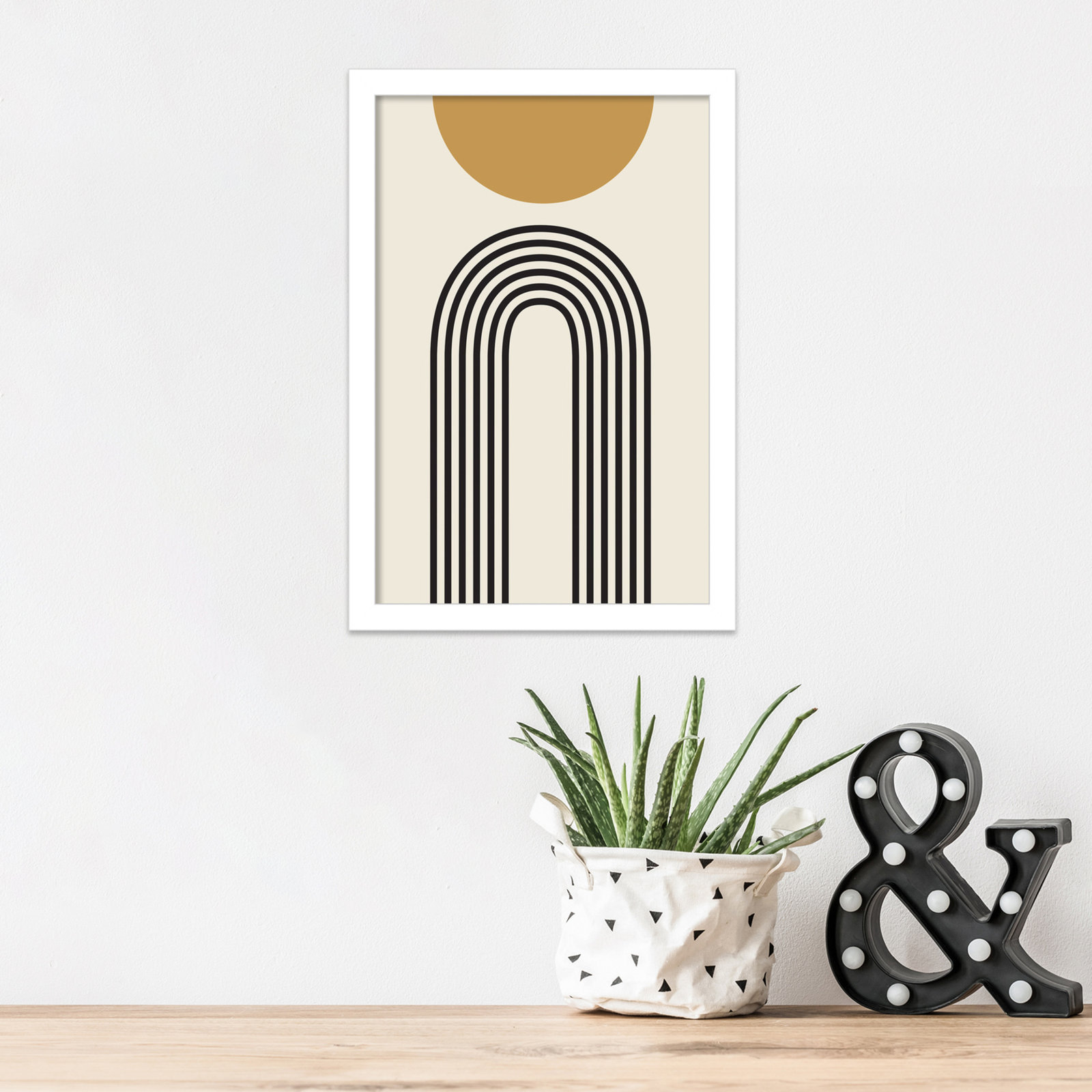 Retro Mountain Sunrise Print, Black, 16.25" H x 11.25" W x 0.88" D