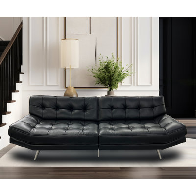 Canapé moderne en cuir véritable capitonné Berkeley et acier inoxydable noir 