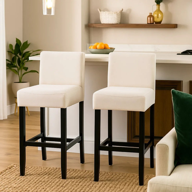 Ensemble de 2 tabourets de comptoir Kovey, plaque de protection en métal, polyester beige