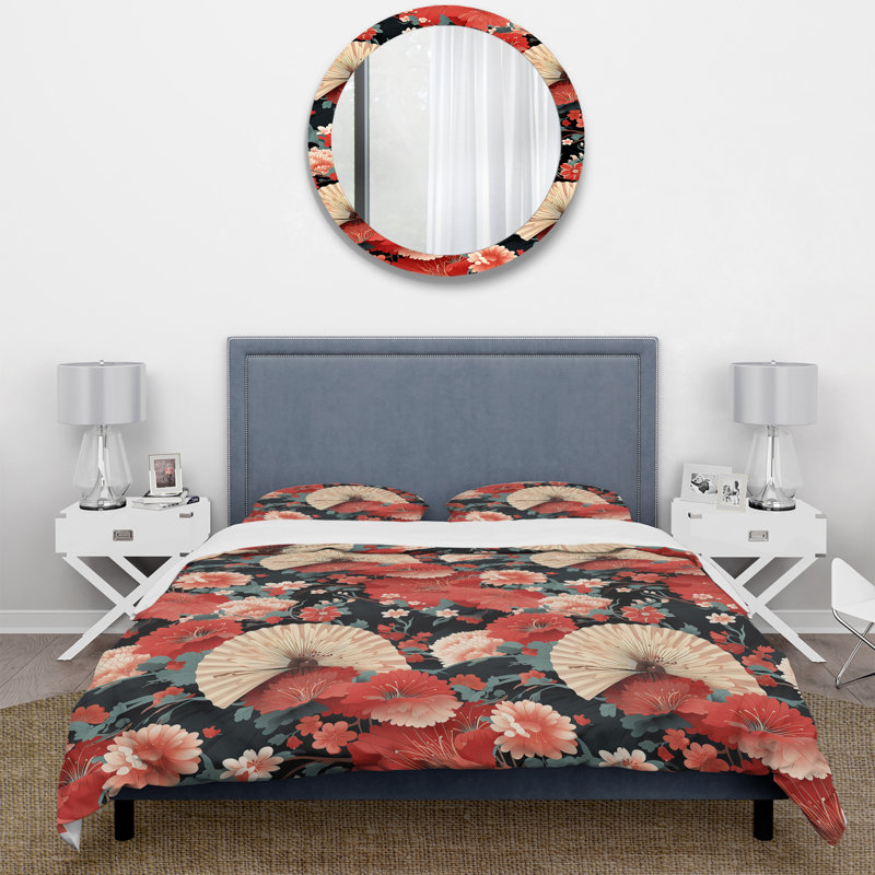 Ensemble de housse de couette Red Geisha, Housse de couette pour grand lit et 2 taies décor