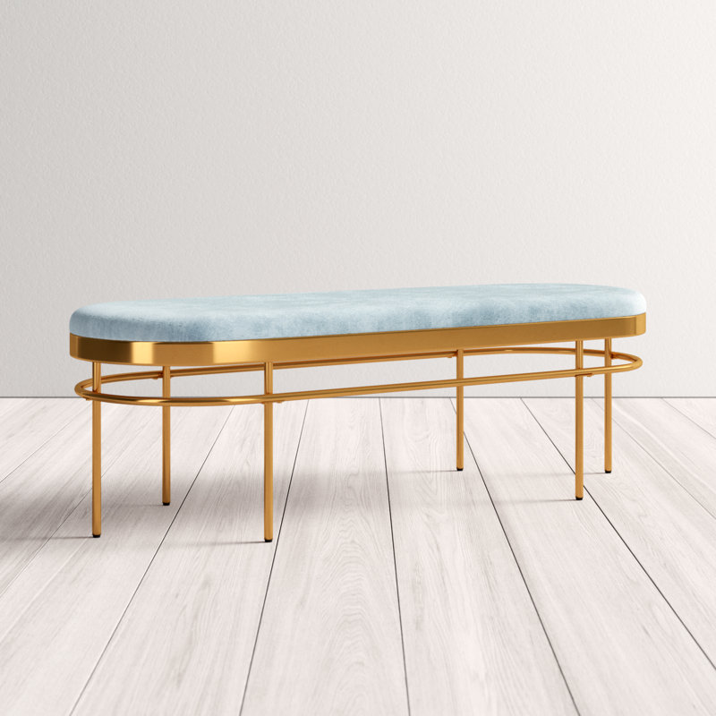 Velvet Upholstered Bench, Slate Blue