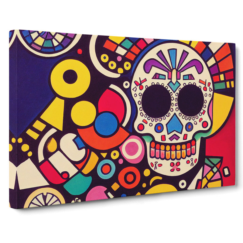 Entrancing Floral Sugar Skull Abstract - Wrapped Canvas, 40cm H x 60cm W x 3cm D