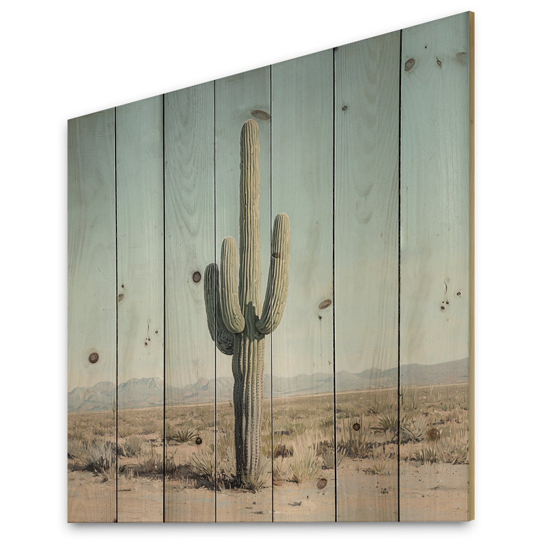 Saguaro Cactus And The Desert Sky I - Floral Cactus Wood Wall Art - On Natural Pine Wood, 30" H x 30" W x 0.78" D