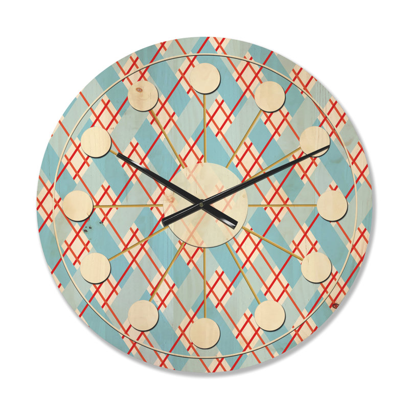 Horloge murale moderne en bois bleu et rouge, Petit