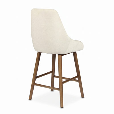 Comfortable Bar Stool Modern Barstool With Back & Wood Legs, Counter Height Upholstered Bar Chair For Kitchen Island