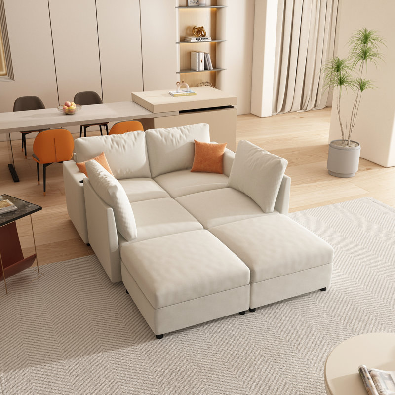 Canapé modulaire en U spacieux avec rangement, canapé en chenille 6 places de 123 po et pour le salon
