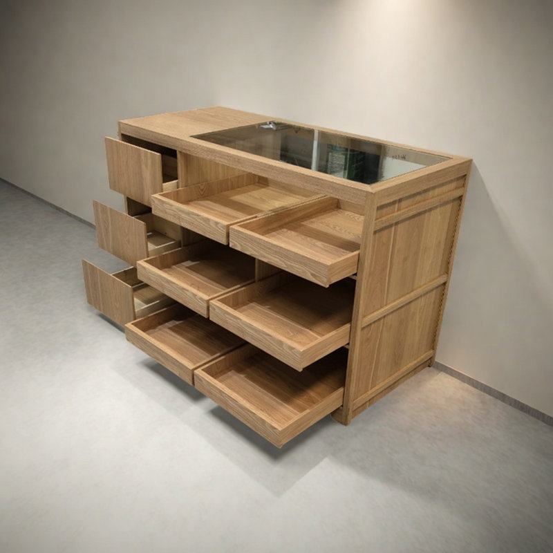 Vitrine en bois massif rétro, H 35,43 po x l 70,86 po x P 23,62 po