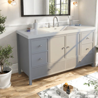 Meuble-lavabo moderne spacieux avec meuble-lavabo et lavabo, bois massif, gris-bleu
