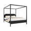 Grand lit plateforme à baldaquin en bois avec tête de lit, structure en bois massif et pieds de support robustes, noir-272241933-272241923