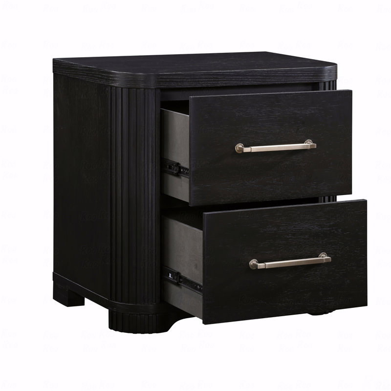 Table de chevet 1Pc avec 2 tiroirs à queue d'aronde et finition anthracite